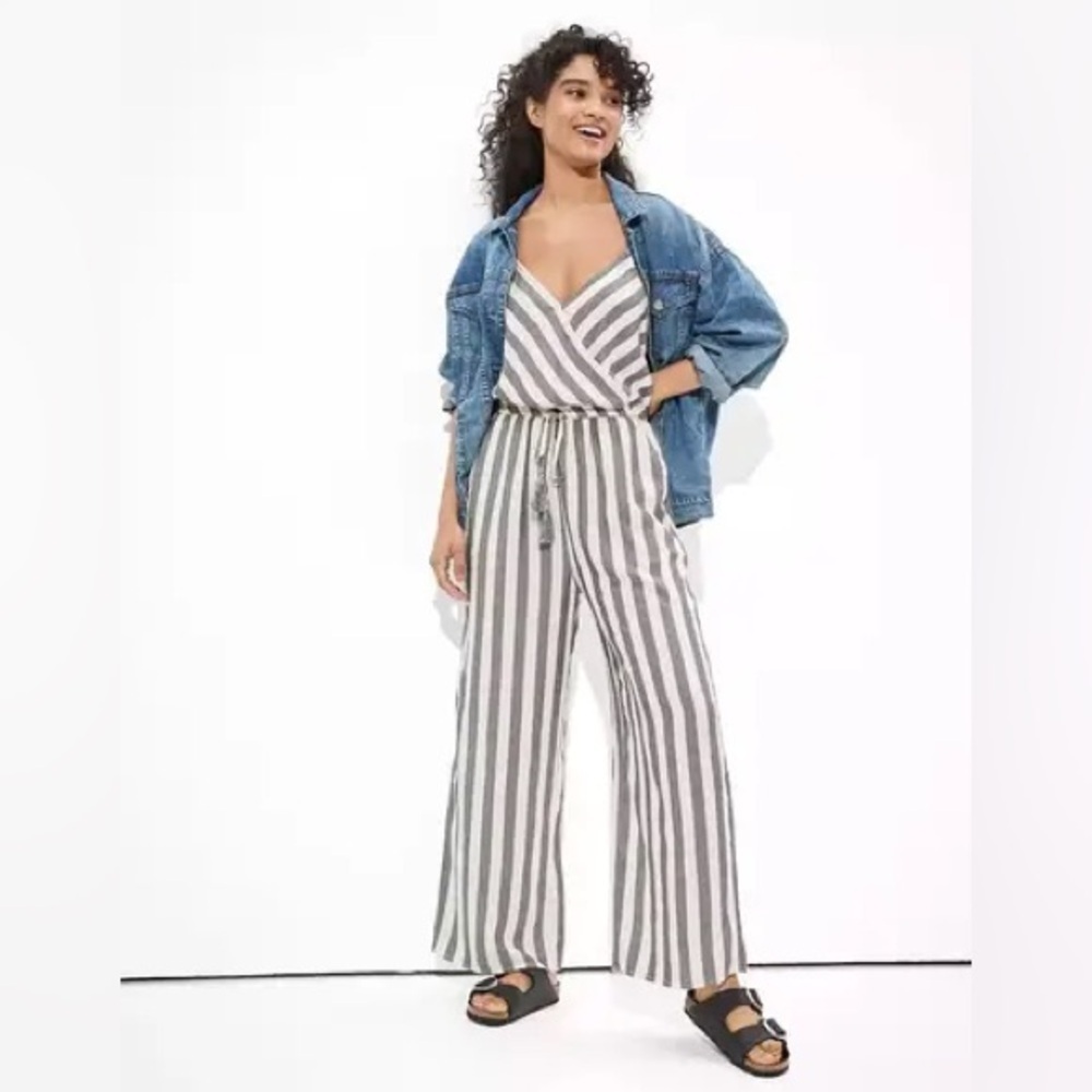 American Eagle Striped Wide Leg Jumpsuit Women’s Large | New Strappy  Romper